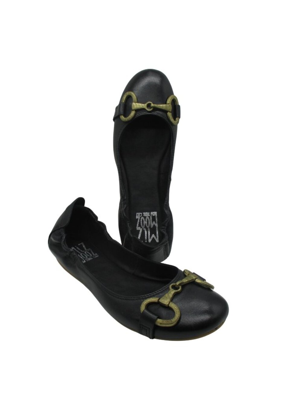 Miz Mooz Black Leather Christy Flats With Gold-Tone Buckle Womens Size 9 $139